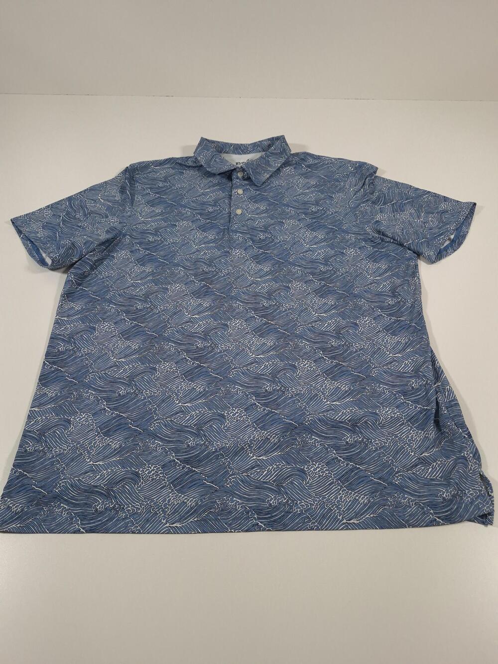 Reyn Spooner Polo Shirt Mens 2XL Blue Ocean Wave AOP Stretch Knit Limited Issue